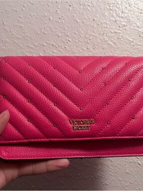 Victoria's Secret Hot Pink Quilted Studded Clutch Wallet